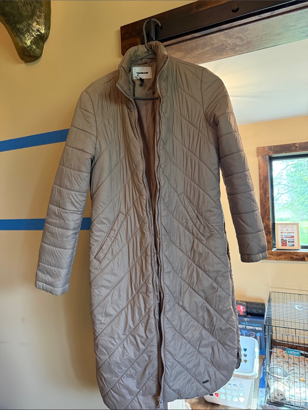 Noisy May Taupe Long Quilted Puffer Coat